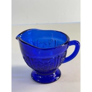 Vintage Depression Glass - Sharon Cabbage Rose Creamer in Cobalt Blue.